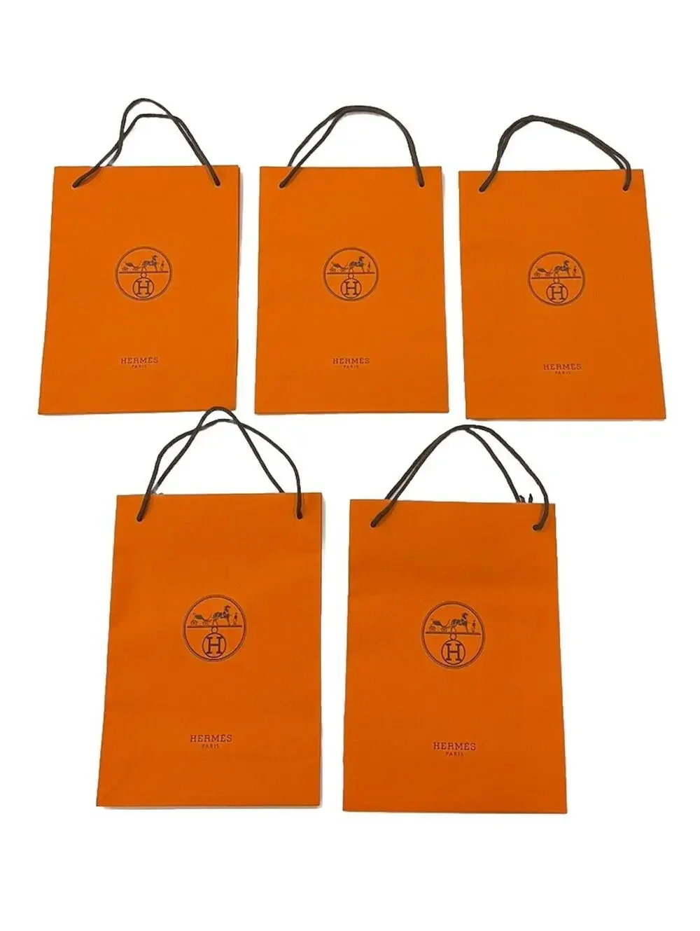 Hermes Orange Paper 5 Gift Bags Brown Cord Handles 8